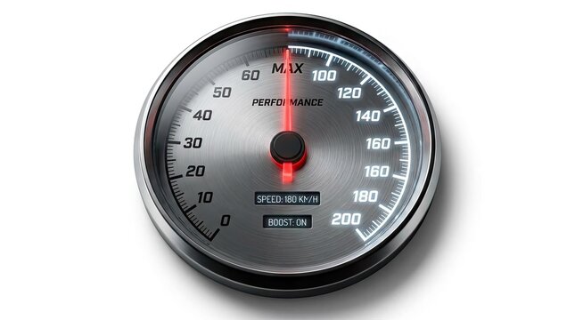 High performance speedometer gauge on white.