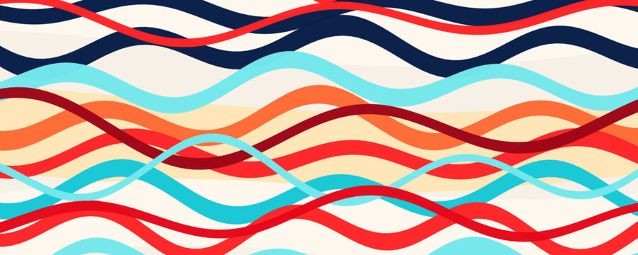 Retro Abstract Wavy Line Background With Bold Colorful Flowing Curves And Organic Shapes. Stylish Wave Patterns. Vector Illustration.