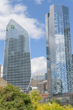 view of (left) TD Terrace designed by Adrian Smith + Gordon Gill Architecture and (right) Delta hotel / Southcore Financial Centre designed by Page + Steele / IBI Group Architects, Toronto