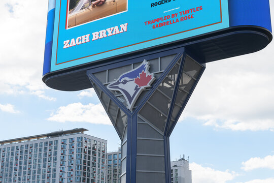 Rogers Centre Gardiner LED Pylon Marquee with advertising for American singer-songwriter Zach Bryan from Oklahoma, Toronto