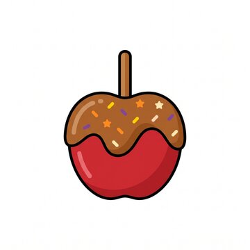 A delicious red candy apple dipped in rich caramel and topped with colorful sprinkles, served on a stick.