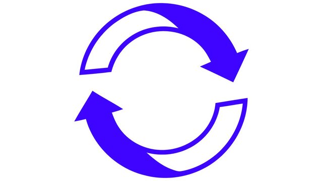 Minimalist blue circular arrows rotating on a white background representing continuous movement and