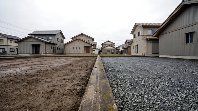 分譲販売を控えた造成地と区画整理された住宅用の土地