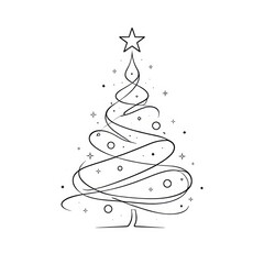 Fototapeta na wymiar Minimalist Christmas tree line art with star.