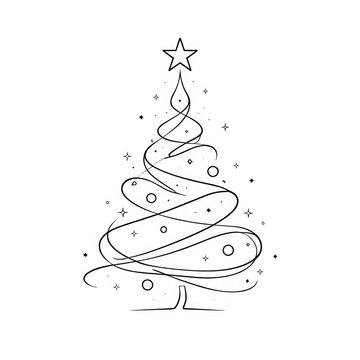 Minimalist Christmas tree line art with star.
