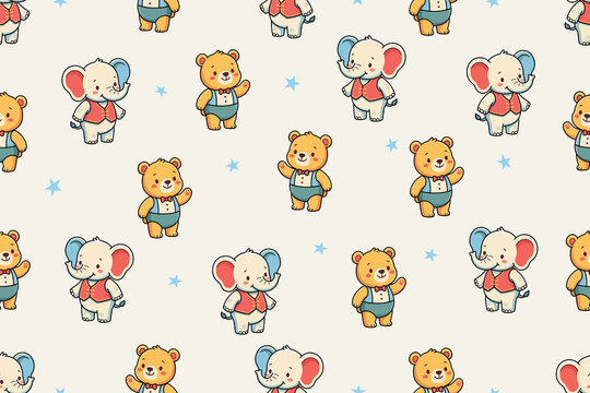 Cute Circus Animal Pattern Background for Kids Textile, Nursery Decor and Party Products