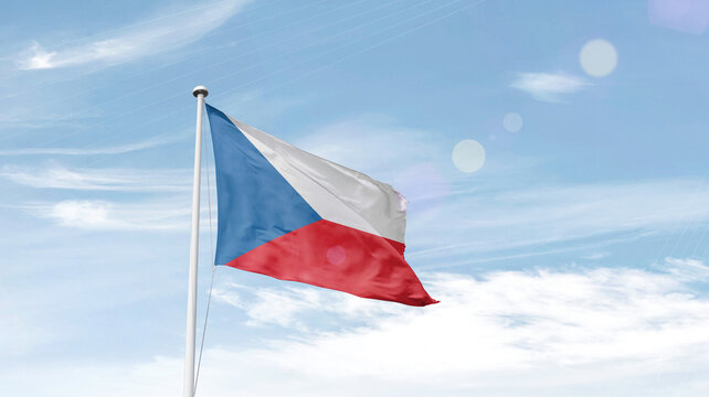 Czech Republic national flag waving in sky.
