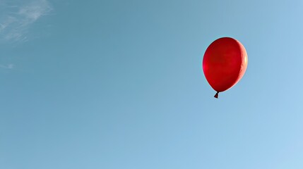 Fototapeta premium A vibrant red balloon ascends against a vast, clear blue sky