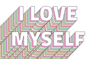 Naklejka premium Png I love myself layered typography retro word
