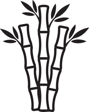 Natural Bamboo Stalks with Leaves for Zen Garden and Asian Spa Theme Vector Silhouette