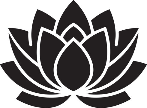 Blooming Lotus Flower Silhouette Symbol for Yoga Meditation and Spa Wellness Vector Illustration