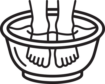 Relaxing Foot Bath Spa Treatment with Water Basin for Pedicure and Wellness Vector Line Art