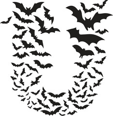Fototapeta premium Halloween Bat Letter U, Black Silhouette Alphabet Design