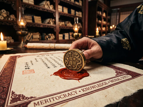 Hand Stamping Red Imperial Chop Seal On Classical Chinese Document