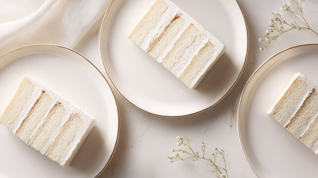 Cake slices on white plates