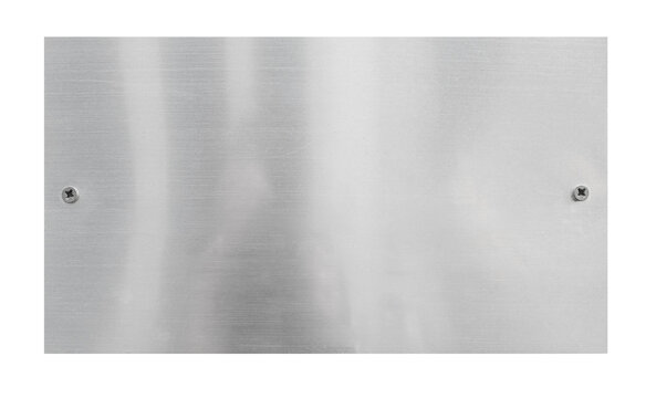 Brushed metal plate with screws on transparent background