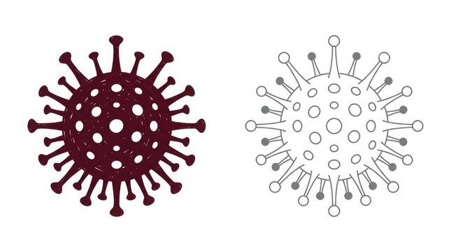 Coronavirus cell structure illustration in color and monochrome versions for medical and scientific visuals