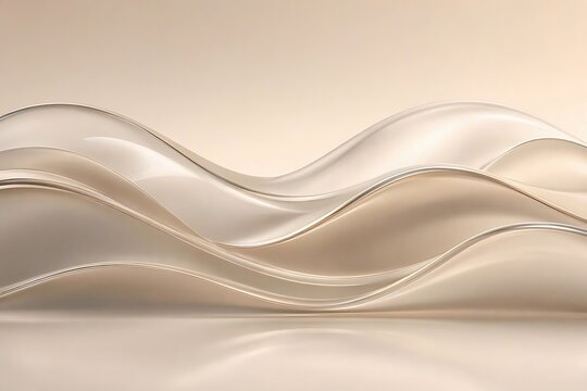 Abstract 3d background of smooth liquid glass waves with reflection and beige lighting