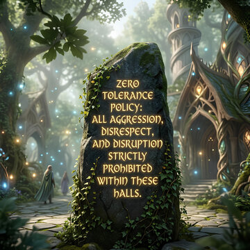 Magical Forest Sanctuary with Zero Tolerance Policy Stone and Elven Architecture