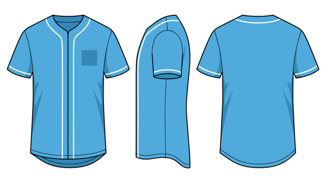Blue baseball jersey shortsleeve shirt (baseball uniform shirt) template front side and back view vector illustration
