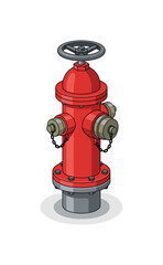 Fototapeta premium Red fire hydrant with wheel valve and multiple outlets on a white background