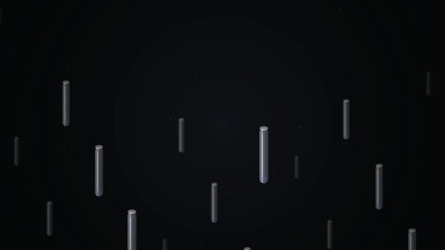 Abstract 3D vertical cylinders falling against dark minimalist background