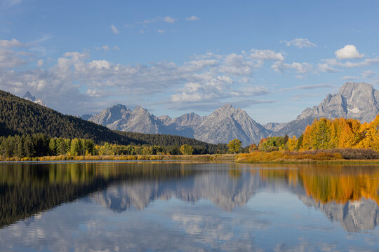Scenic Autumn  Landscape Reflection at Oxbow Bend in Grand Teton National Park Wyoming