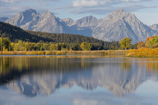 Scenic Autumn  Landscape Reflection at Oxbow Bend in Grand Teton National Park Wyoming