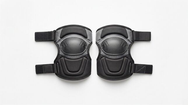 Pair of black tactical knee pads on white background
