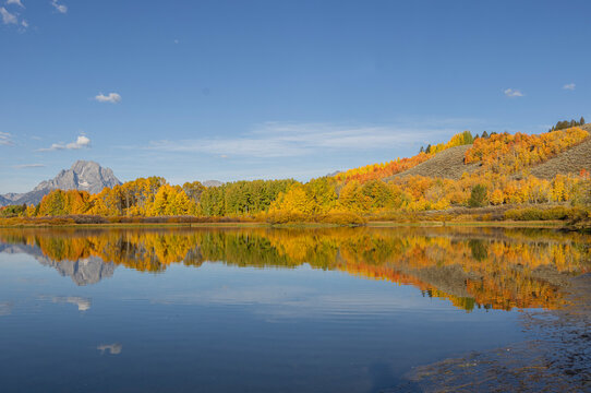 Scenic Autumn  Landscape Reflection at Oxbow Bend in Grand Teton National Park Wyoming