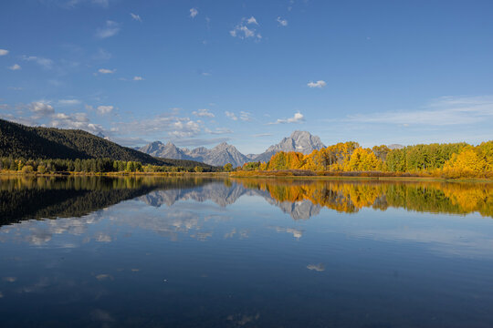 Scenic Autumn  Landscape Reflection at Oxbow Bend in Grand Teton National Park Wyoming