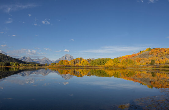 Scenic Autumn  Landscape Reflection at Oxbow Bend in Grand Teton National Park Wyoming