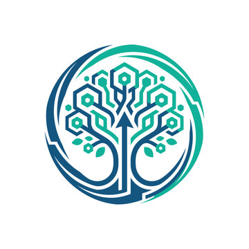 A stylized digital tree logo featuring circuit board patterns and an upward pointing arrow.