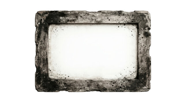 Rustic stone picture frame with distressed texture for vintage display isolated on transparent background