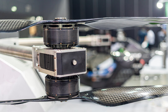 Motor Elements of the drone, drone propeller motor system Large drone motors with propeller technology represent autonomous aerial vehicle technology for human transportation of the future.