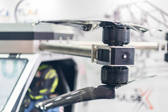 Motor Elements of the drone, drone propeller motor system Large drone motors with propeller technology represent autonomous aerial vehicle technology for human transportation of the future.
