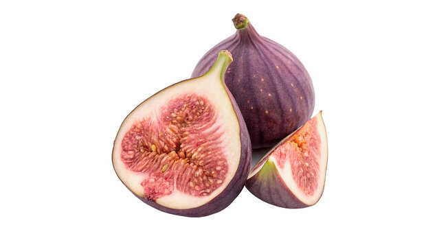 Fresh ripe cut purple fig fruits isolated on transparent background organic sweet exotic food element