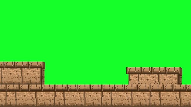 Pixel art style ancient stone ruins animation for old retro games featuring a green screen background for video editing, chromakey, temple, asset.