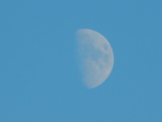 Lune gibbeuse visible en plein jour dans un ciel bleu © Manuela