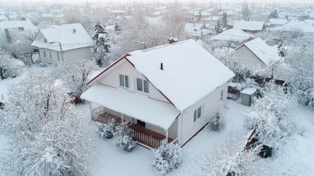 White country house in winter wonderland with fresh snow