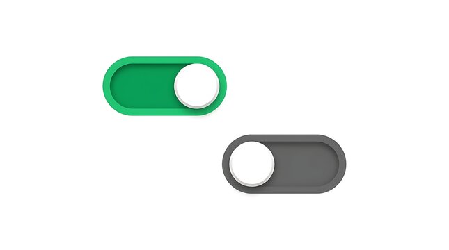 Green and grey toggle switches for mobile app UI design and web interface elements