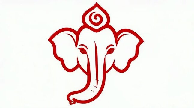 Elegant Red Lord Ganesha Line Art Symbol on White Background