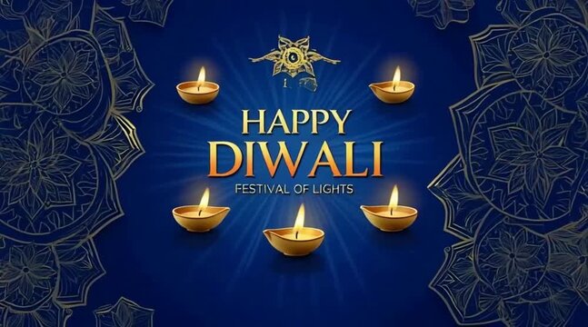 Elegant Happy Diwali Festival of Lights Greeting Banner with Traditional Diyas and Mandala Design