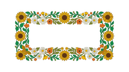 Fototapeta premium Floral Border Frame with Sunflowers and Daisies, Isolated