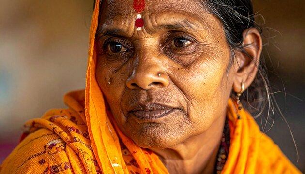 Elderly Indian woman with bindi and nose ring