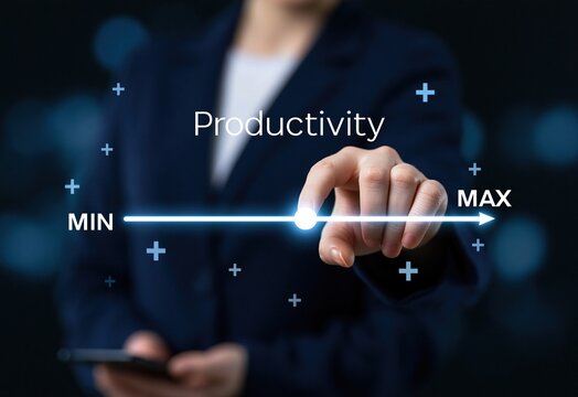Productivity and business efficiency interface with slider for performance growth management and strategy success