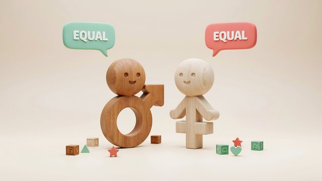 Equal gender wooden figures with symbols
