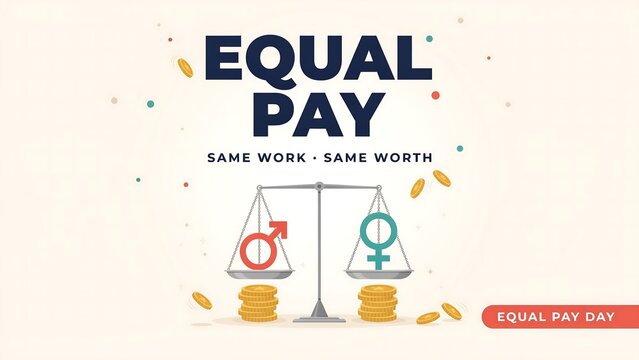 Equal pay day balance scale with gender symbols