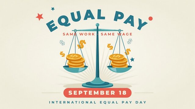 Equal pay day balanced scales illustration
