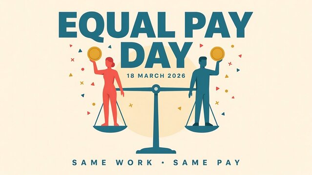 Equal pay day balanced scale illustration